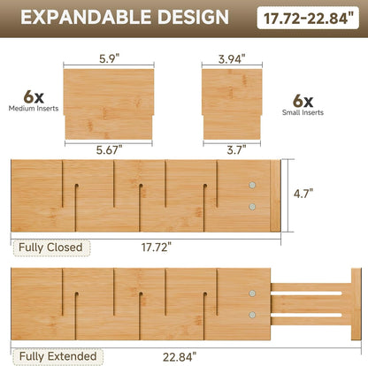 Deep Drawer Dividers For Clothes,Expandable Drawer Organizer (6, Long)