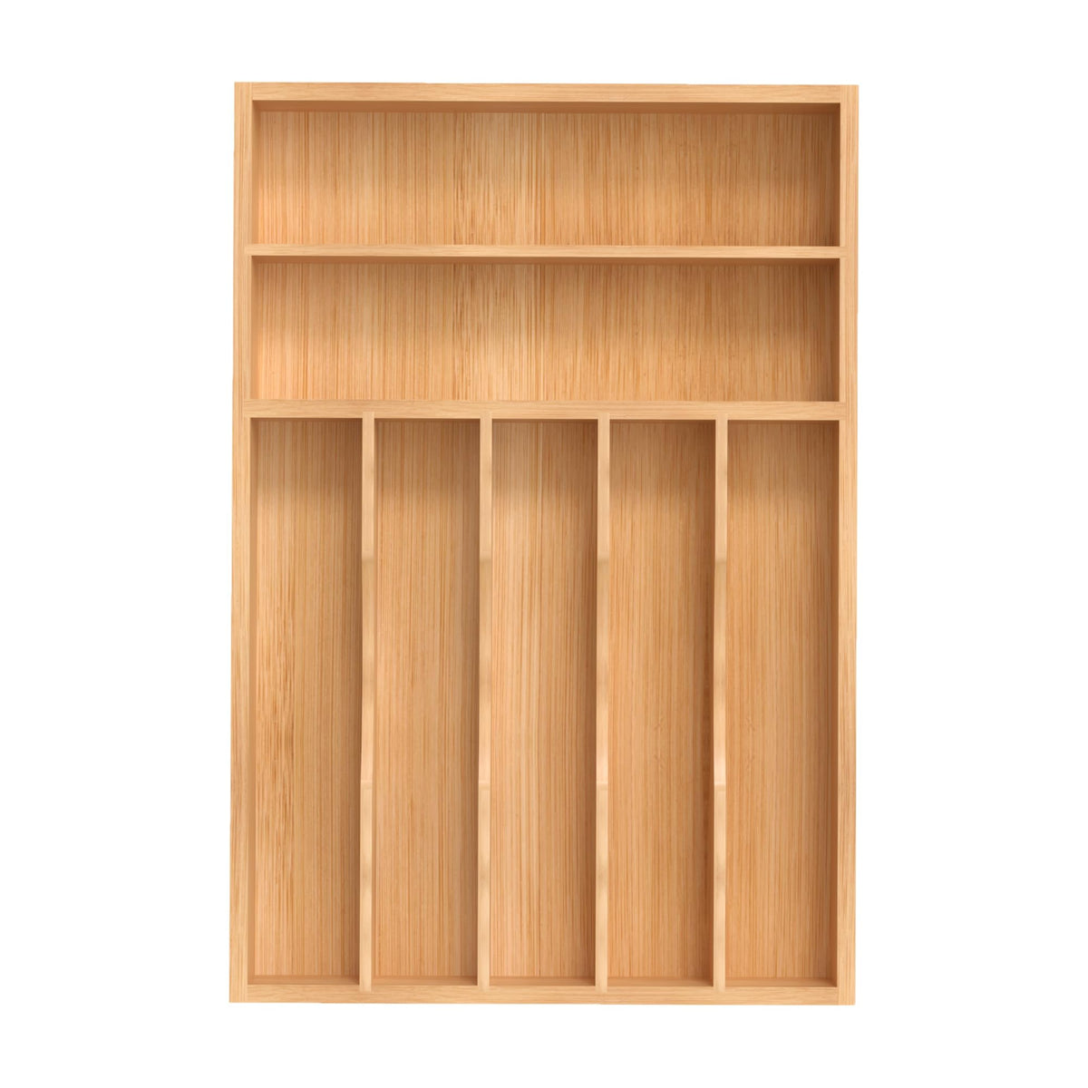 Small Silverware Organizer, Bamboo Kitchen Drawer Organizer, Utensil Holder, Cutlery Tray & Spoon Flatware Storage with Grooved Drawer Dividers (6.7''W x 12''D)