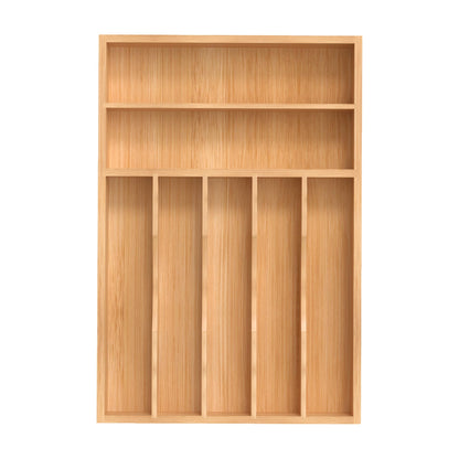 Small Silverware Organizer, Bamboo Kitchen Drawer Organizer, Utensil Holder, Cutlery Tray & Spoon Flatware Storage with Grooved Drawer Dividers (6.7''W x 12''D)