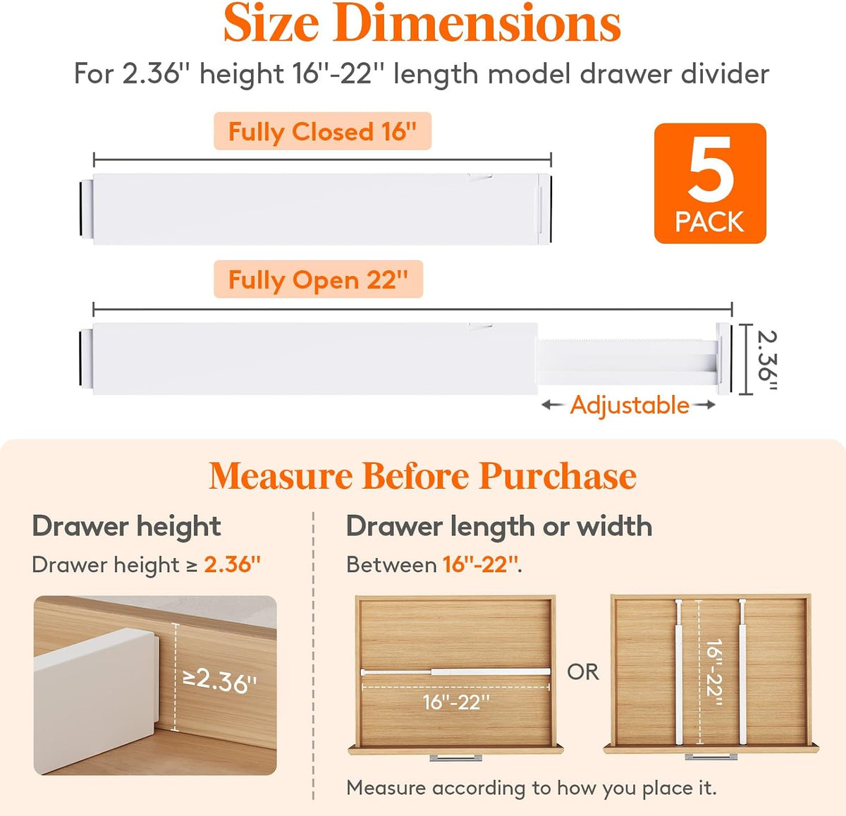 Lifewit 2.36" Upgrade Kitchen Drawer Dividers, Adjustable Drawer Organizer