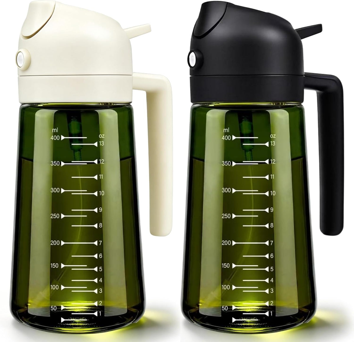 2 in 1 Olive Oil Sprayer and Dispenser, 16oz Glass Oil Spray Bottle with Measurement Marks, grilling spray bottle, Light Blockage Dark Oil Sprayer 2 Pack for Air Fryer, Salad, Cooking, BBQ