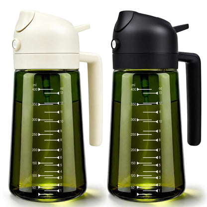 2 in 1 Olive Oil Sprayer and Dispenser, 16oz Glass Oil Spray Bottle with Measurement Marks, grilling spray bottle, Light Blockage Dark Oil Sprayer 2 Pack for Air Fryer, Salad, Cooking, BBQ