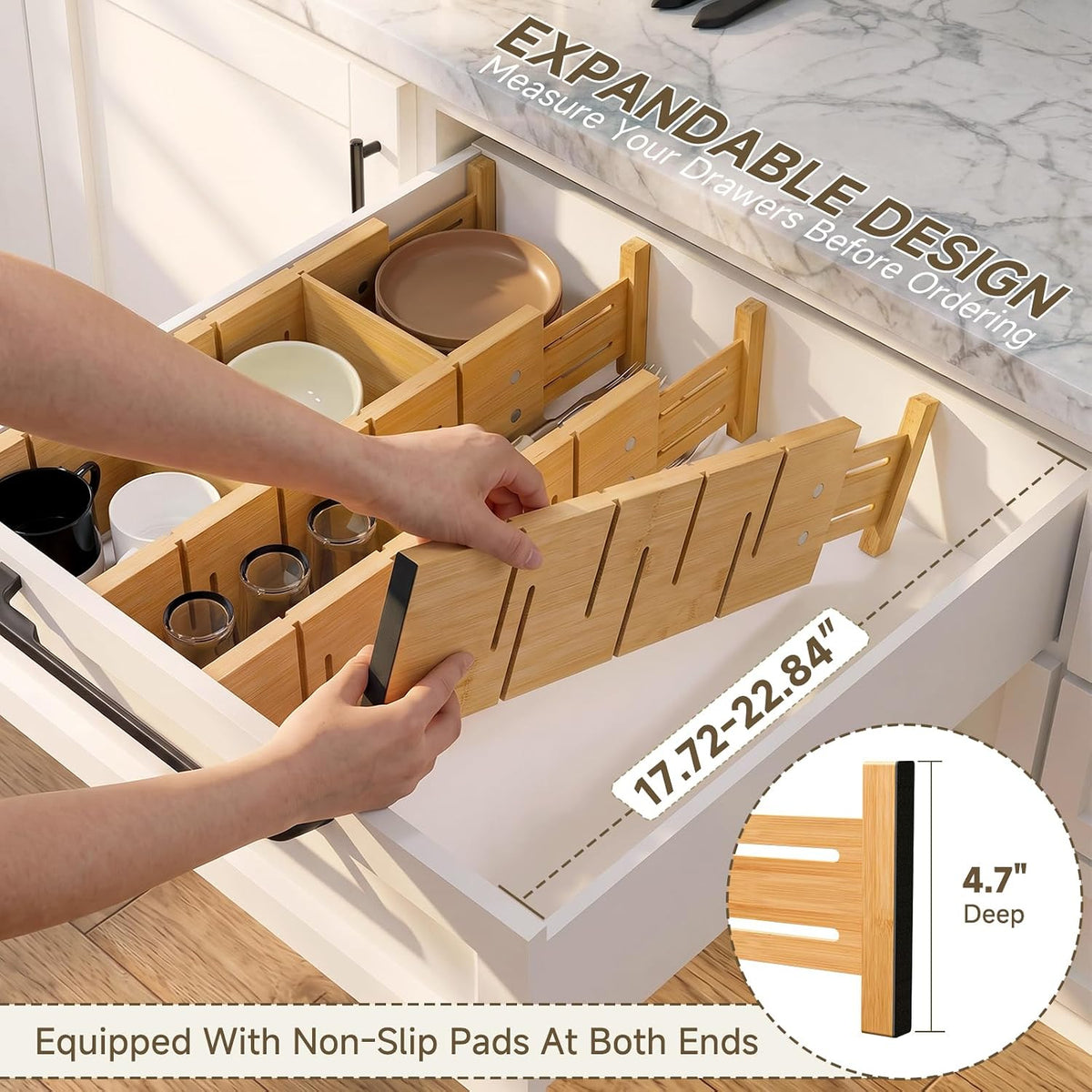 Deep Drawer Dividers For Clothes,Expandable Drawer Organizer (6, Long)