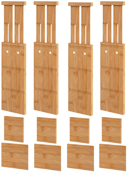 4.4" High Drawer Dividers with Inserts, Bamboo Drawer Dividers for Clothes, Expandable from 12-17.5", Adjustable drawer organizer for Bedroom, Kitchen & Office, 4 Dividers with 8 Insert.