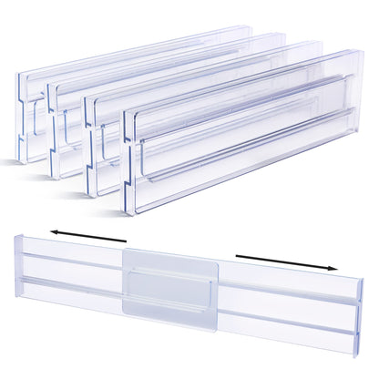 Vtopmart Drawer Dividers Organizers 8 Pack, Adjustable 3.2" High Expandable from 12.2-21.4" Kitchen Drawer Organizer, Clear Plastic Drawers Separators for Clothing, Installed by Double-sided Tape