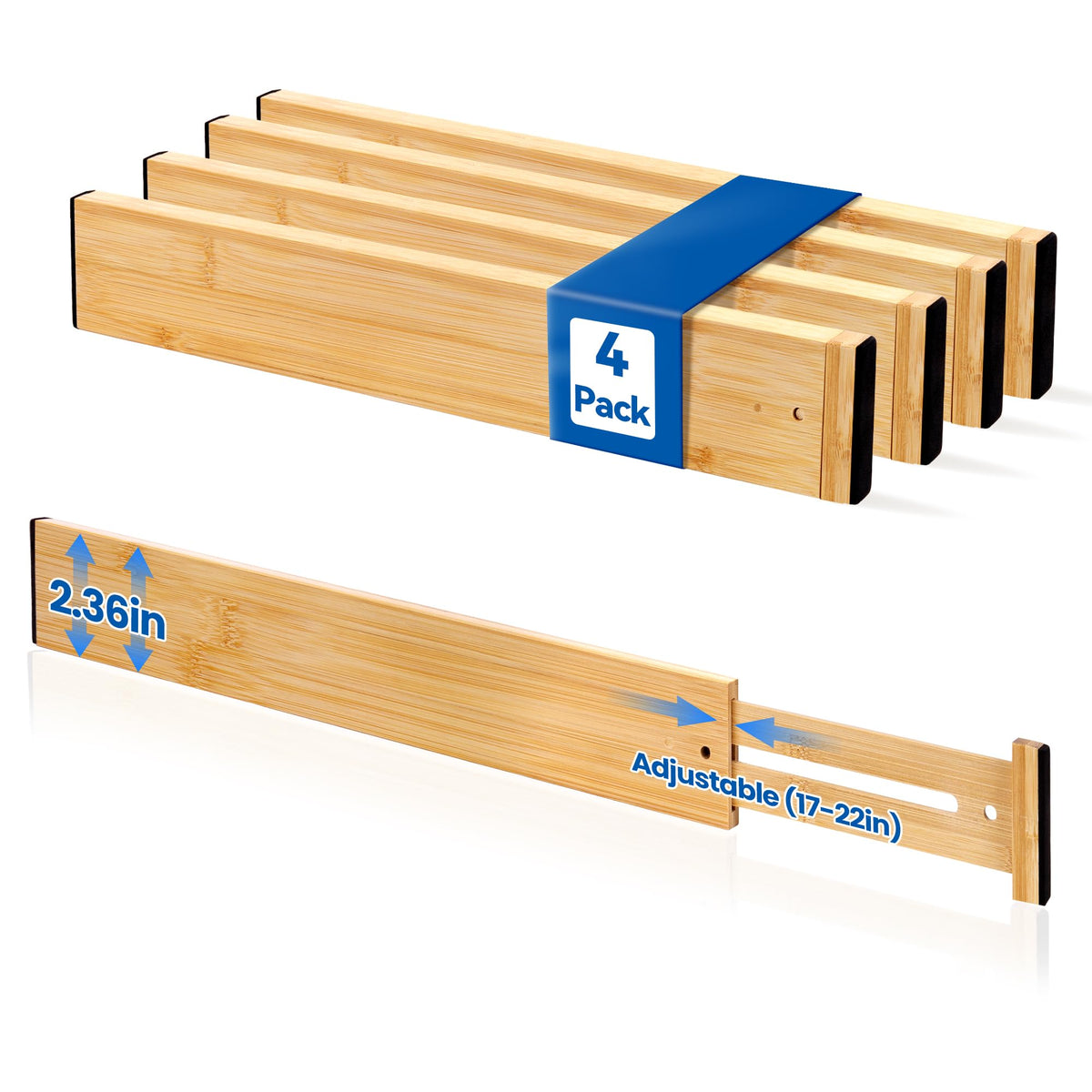 4 Pack 6" Deep Bamboo Drawer Dividers, 17-22" Expandable Kitchen Organizers