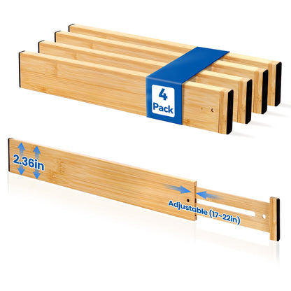 4 Pack 6" Deep Bamboo Drawer Dividers, 17-22" Expandable Kitchen Organizers