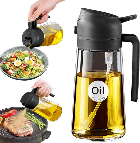YARRAMATE 16 oz 2-in-1 Glass Olive Oil Sprayer for Cooking, Black