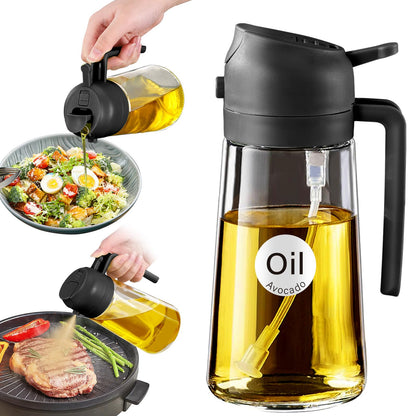 YARRAMATE 16oz/470ml Glass Olive Oil Sprayer for Cooking with Stickers, 2 in 1 Oil Dispenser for Kitchen Gadgets, Food Grade Premium Spray Bottle with Portion Control for Salad, Frying, BBQ (Green)