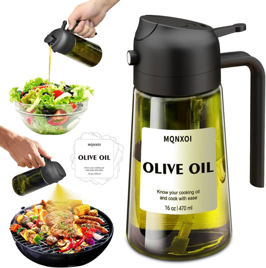 Olive Oil Sprayer for Cooking, 16oz Glass 2 in 1 Oil Dispenser Bottle