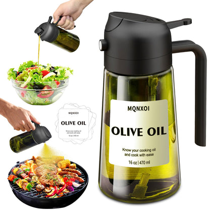 Olive Oil Sprayer for Cooking, 16oz Glass 2 in 1 Oil Dispenser Bottle