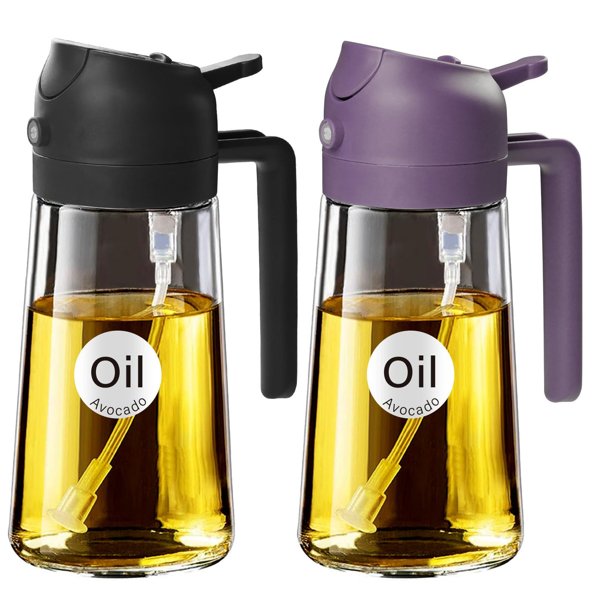 YARRAMATE 16oz/470ml Glass Olive Oil Sprayer for Cooking with Stickers, 2 in 1 Oil Dispenser for Kitchen Gadgets, Food Grade Premium Spray Bottle with Portion Control for Salad, Frying, BBQ (Green)
