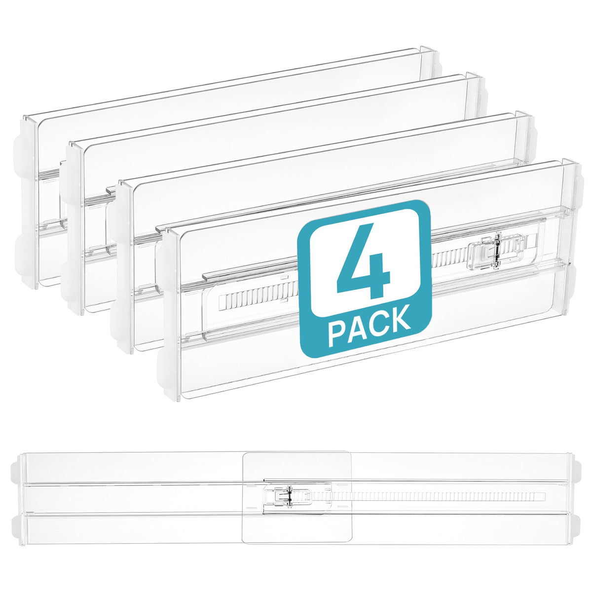 Vtopmart 4 Pack Drawer Dividers for Clothes, 4" High 10.2"-16.5" Adjustable Expandable Dresser Drawer Organizer, Clear Plastic Separators for Dresser, Baby Clothing, Underwear, Cosmetic, Toiletries