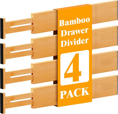 Bamboo Drawer Dividers, 12-21 Inch Kitchen Adjustable Drawer Organizers