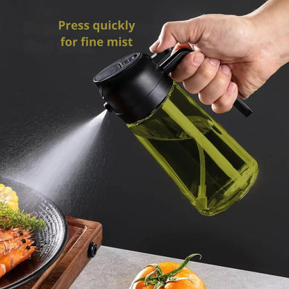 DUTHINGS - 16oz Oil Sprayer for Cooking, Green Glass Olive Oil Dispenser Bottle with Spray & Pour, Cooking Oil Sprayer with Labels