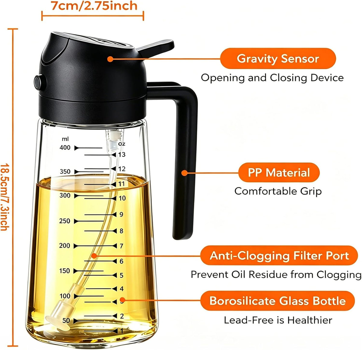AT-VALY 16oz 2‑in‑1 Oil Sprayer for Cooking Oil Dispenser Bottle, Black
