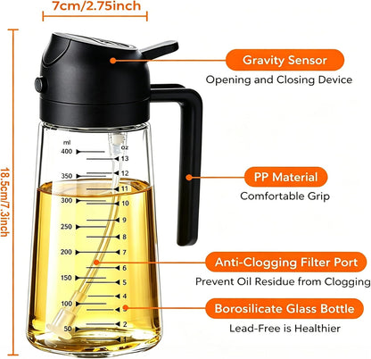 AT-VALY 16oz 2‑in‑1 Oil Sprayer for Cooking Oil Dispenser Bottle, Black