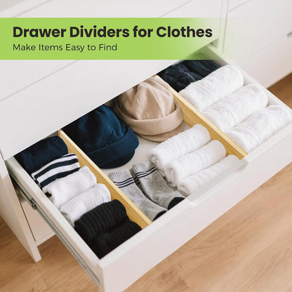 Fyvva Drawer Organizer, Spring-Loaded Expandable Bamboo Dividers 8-Pack