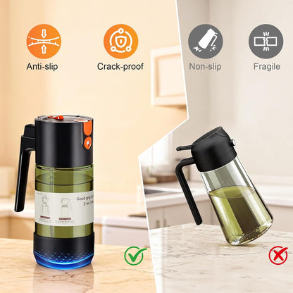 2-IN-1 Oil Sprayer for Cooking with 8 Stickers Light-Blocking Dark Glass Olive Oil Dispenser Bottle for Kitchen 500ml/16.9oz Oil Mister for Air Fryer, BBQ,Salad Even Spray with Portion Control-2PC