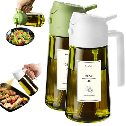 TrendPlain - Original 16oz/470ml Olive Oil Dispenser Bottle for Kitchen Gadgets and Air Fryer Accessories - Olive Oil Sprayer for Cooking w/Stickers - Black&Green