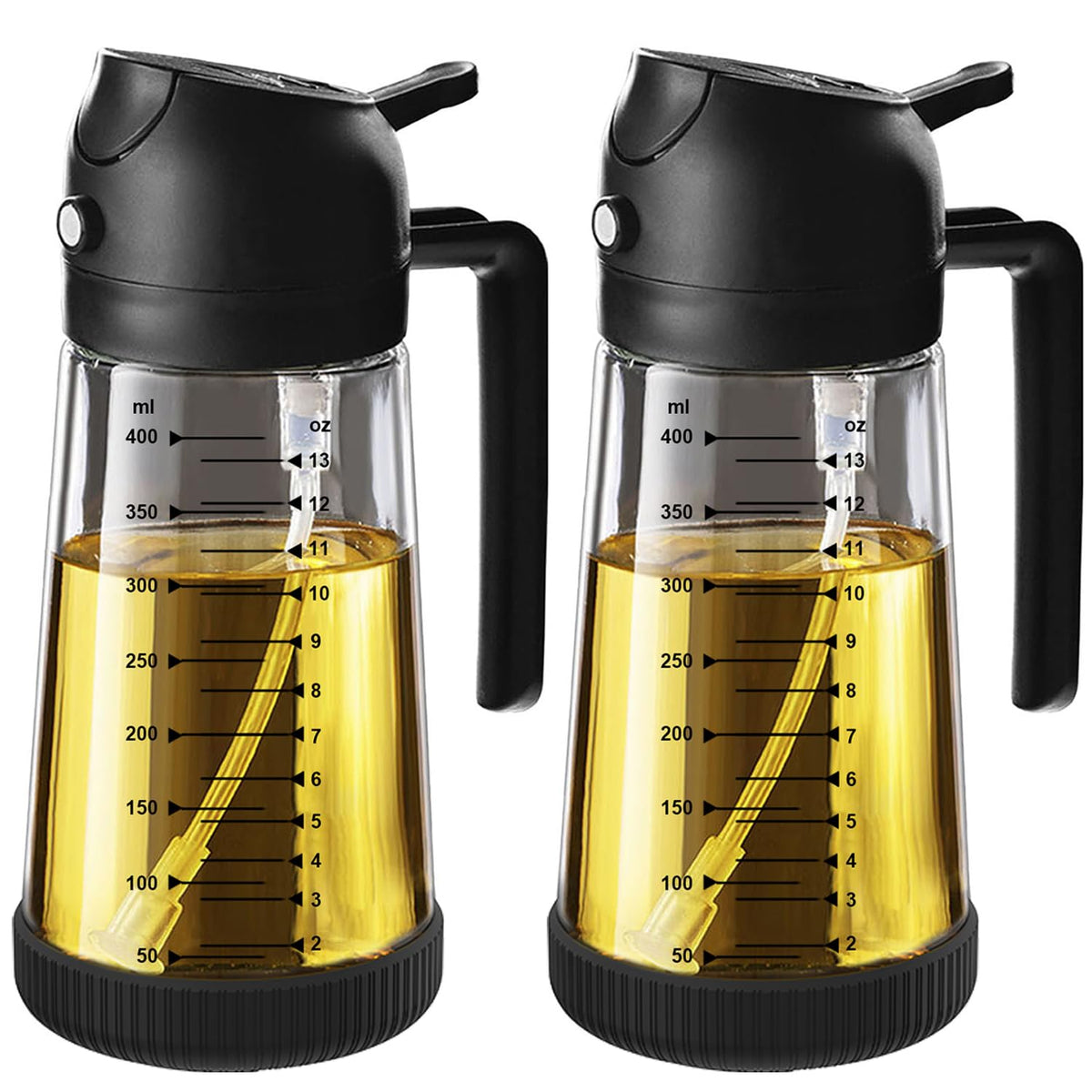 TrendPlain 16oz/470ml Glass Olive Oil Sprayer for Cooking – 2 in 1 Olive Oil Dispenser Bottle for Kitchen Gadgets and Air Fryer Accessories, Salad, BBQ - Black