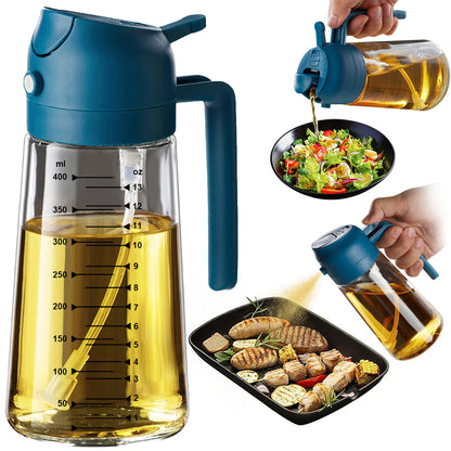 TrendPlain 16oz/470ml Glass Olive Oil Sprayer for Cooking – 2 in 1 Olive Oil Dispenser Bottle for Kitchen Gadgets and Air Fryer Accessories, Salad, BBQ - Black