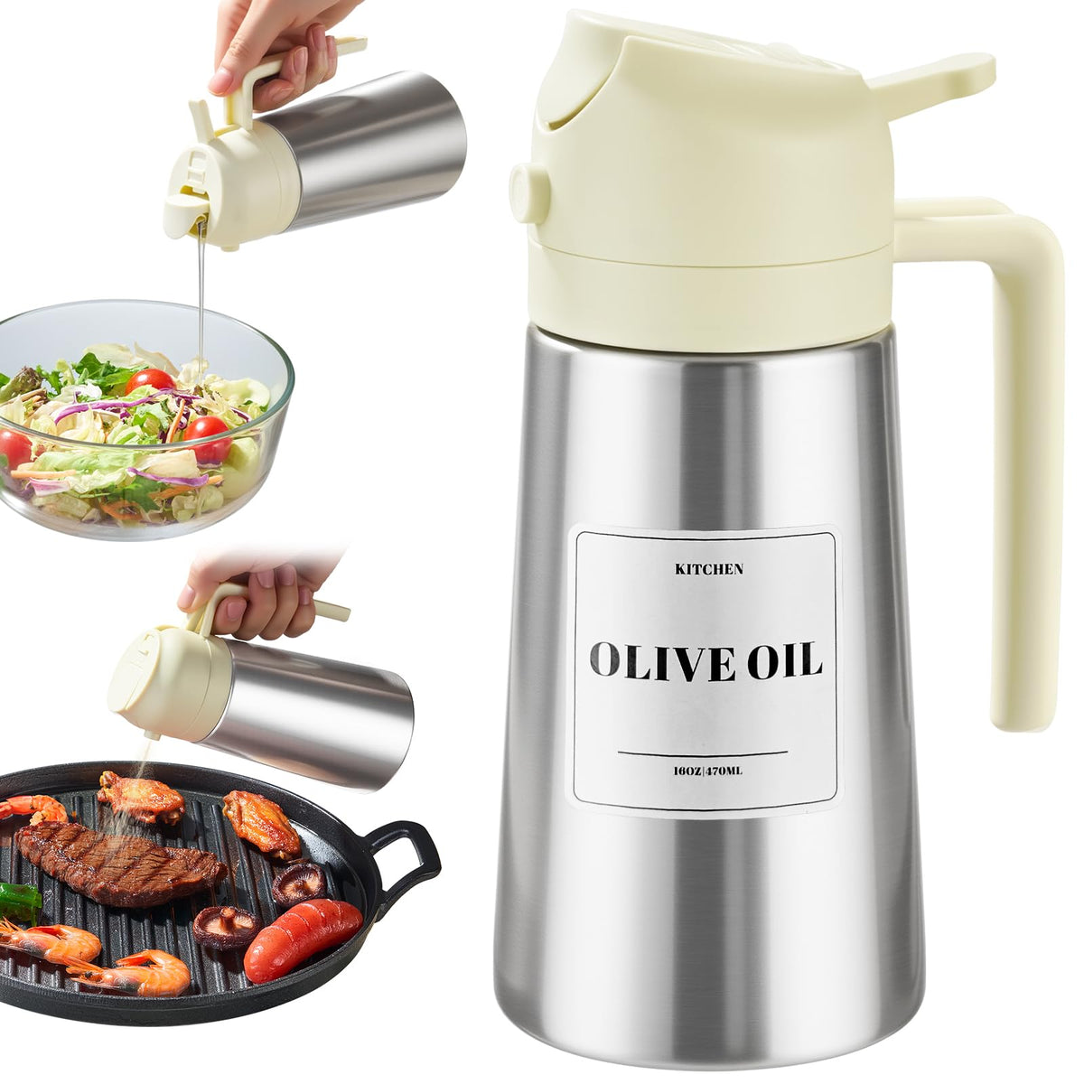 PARACITY Oil Sprayer and Pourer, 16 fl oz Stainless Steel Oil Dispenser