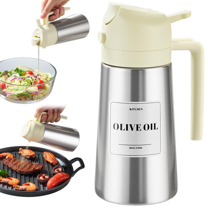 PARACITY Oil Sprayer and Pourer, 16 fl oz Stainless Steel Oil Dispenser
