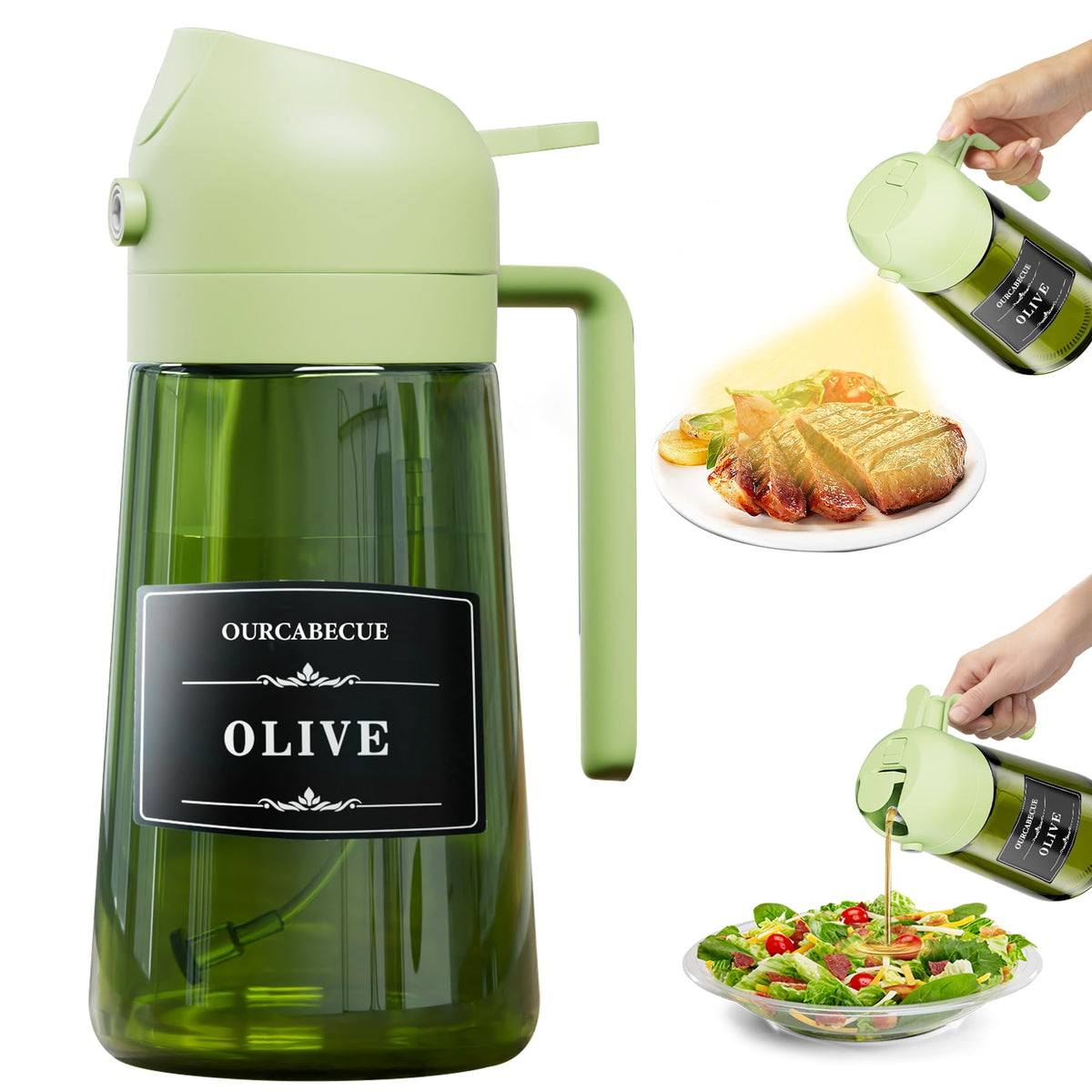 Olive Oil Sprayer & Dispenser Bottle for Cooking 16oz Dark Glass Oil Mister