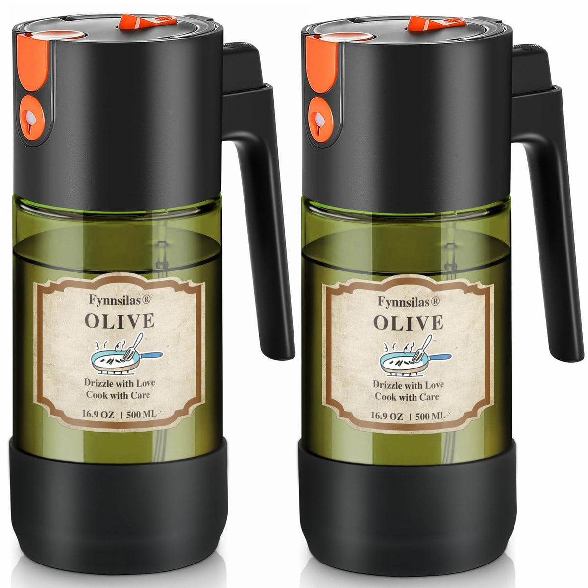2-IN-1 Oil Sprayer for Cooking with 8 Stickers Light-Blocking Dark Glass Olive Oil Dispenser Bottle for Kitchen 500ml/16.9oz Oil Mister for Air Fryer, BBQ,Salad Even Spray with Portion Control-2PC
