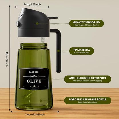 Oliver Oil Sprayer Dispenser for Cooking Bottle 16oz Green Glass Black