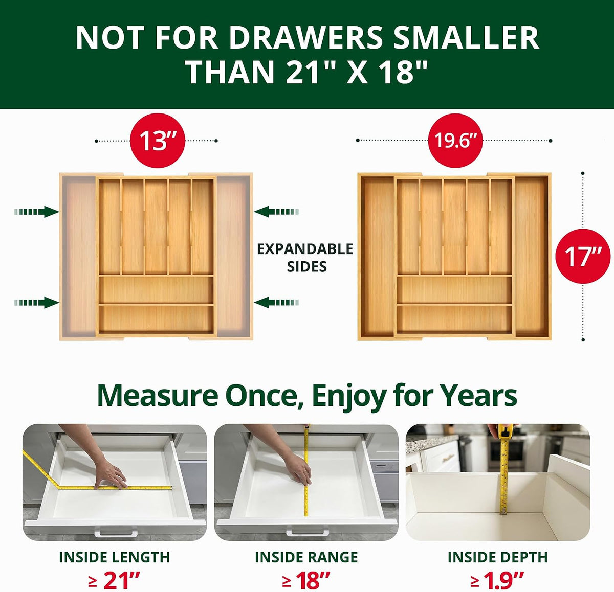 ROYAL CRAFT WOOD Luxury Bamboo Kitchen Drawer Organizer - Silverware Organizer, Utensil Holder & Cutlery Tray Drawer Dividers for Flatware (9 Slot, Natural)