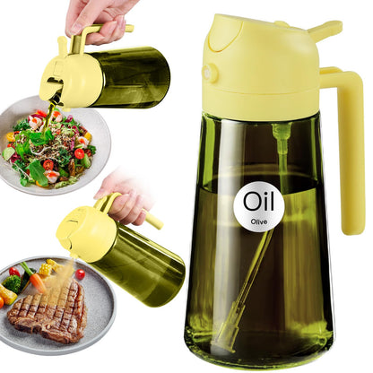 YARRAMATE 16oz/470ml Light Blocking Oil Sprayer for Cooking with Stickers, Food-Grade 2 in 1 Olive Oil Dispenser Bottle for Kitchen, Premium Dark Green Glass Oil Bottle for Air Fryer, BBQ (Green)
