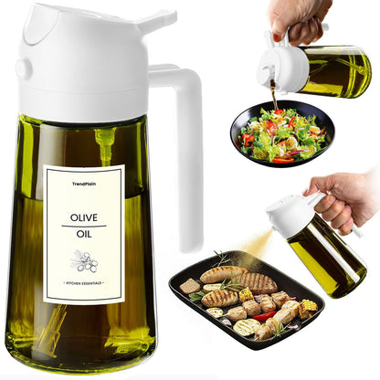 TrendPlain - Original 16oz/470ml Olive Oil Dispenser Bottle for Kitchen Gadgets and Air Fryer Accessories - Olive Oil Sprayer for Cooking w/Stickers - Black&Green