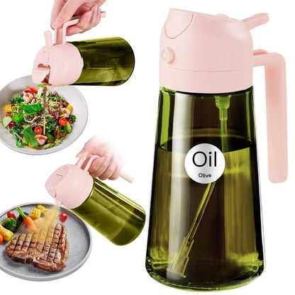 YARRAMATE 16oz/470ml Light Blocking Oil Sprayer for Cooking with Stickers, Food-Grade 2 in 1 Olive Oil Dispenser Bottle for Kitchen, Premium Dark Green Glass Oil Bottle for Air Fryer, BBQ (Green)
