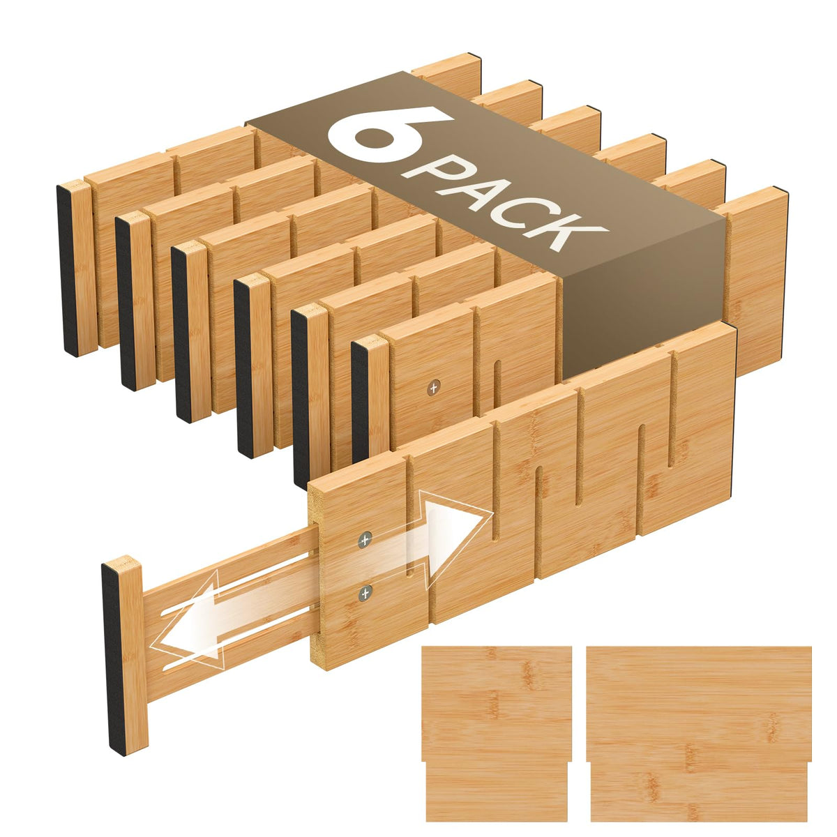 Deep Drawer Dividers For Clothes,Expandable Drawer Organizer (6, Long)