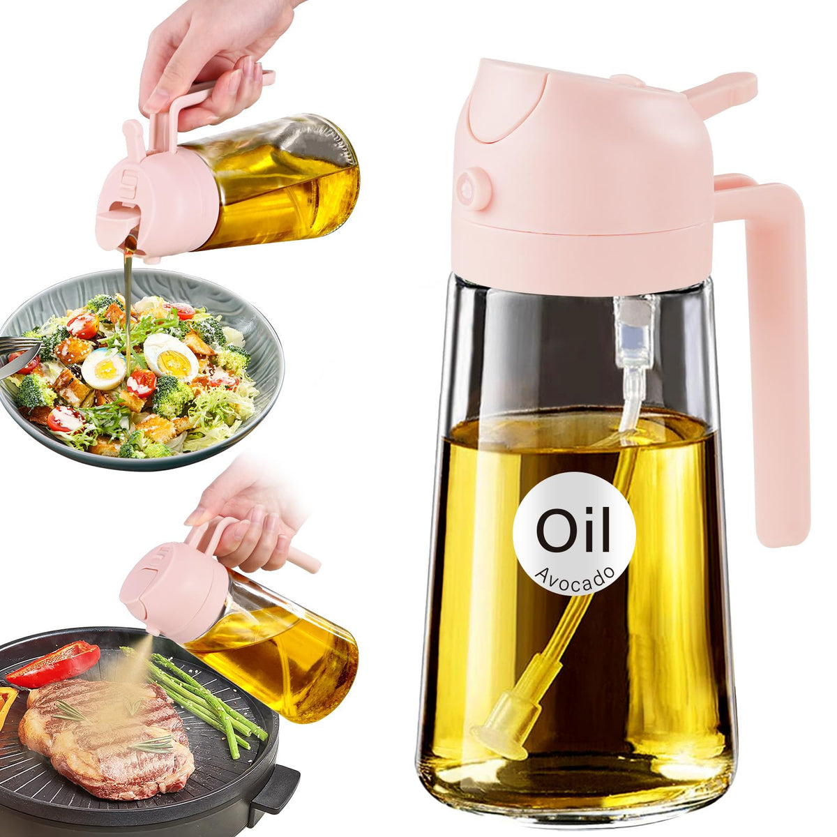 YARRAMATE 16 oz 2-in-1 Glass Olive Oil Sprayer for Cooking, Black