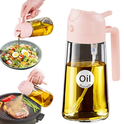 YARRAMATE 16oz/470ml Glass Olive Oil Sprayer for Cooking with Stickers, 2 in 1 Oil Dispenser for Kitchen Gadgets, Food Grade Premium Spray Bottle with Portion Control for Salad, Frying, BBQ (Green)