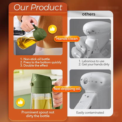 YARRAMATE 16 oz 2-in-1 Glass Olive Oil Sprayer for Cooking, OliveGreen