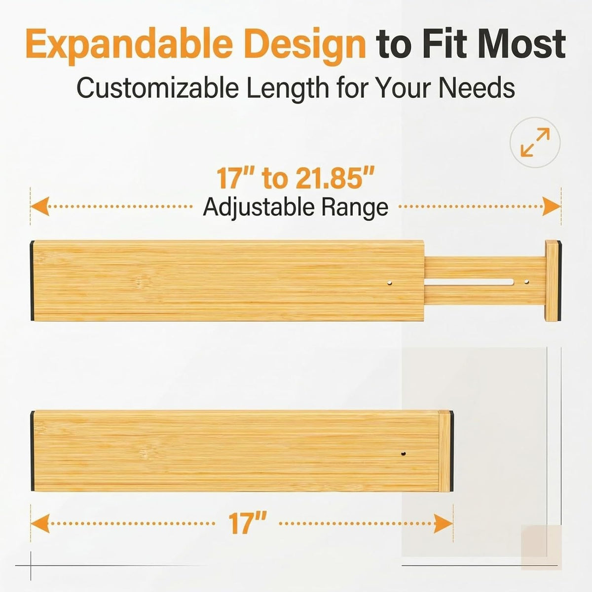FUSHITON Bamboo Drawer Dividers 17"-22" Adjustable Expandable Drawer Organizers Spring Loaded Drawer Separators for Kitchen Dresser Bathroom Bedroom Office Storage, 4 Pack