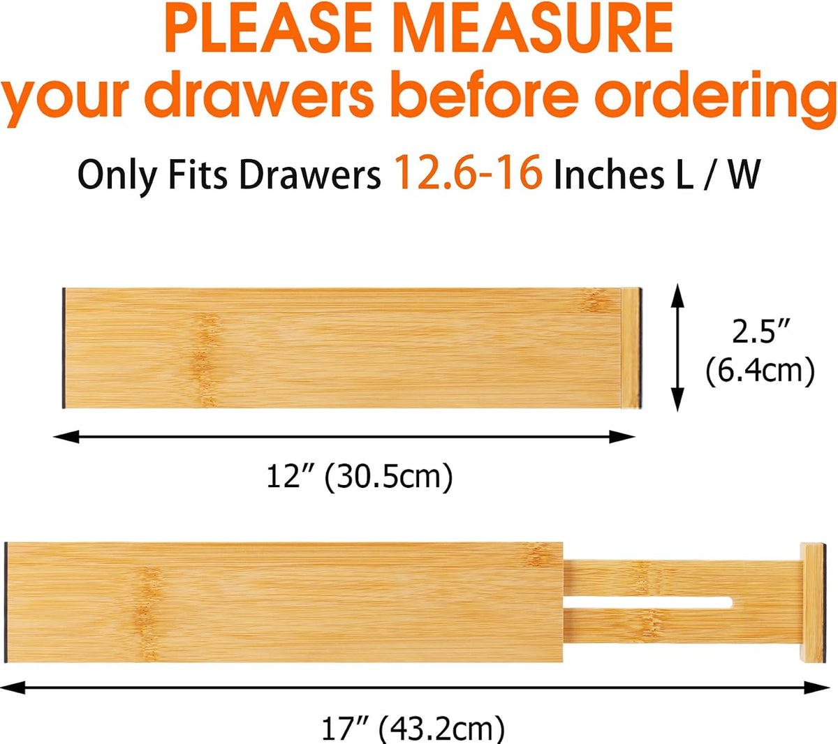 Bamboo Drawer Dividers, Adjustable Drawer Organizers, Fits 12.6–16" Drawers