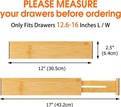 Bamboo Drawer Dividers, Adjustable Drawer Organizers, Fits 12.6–16" Drawers