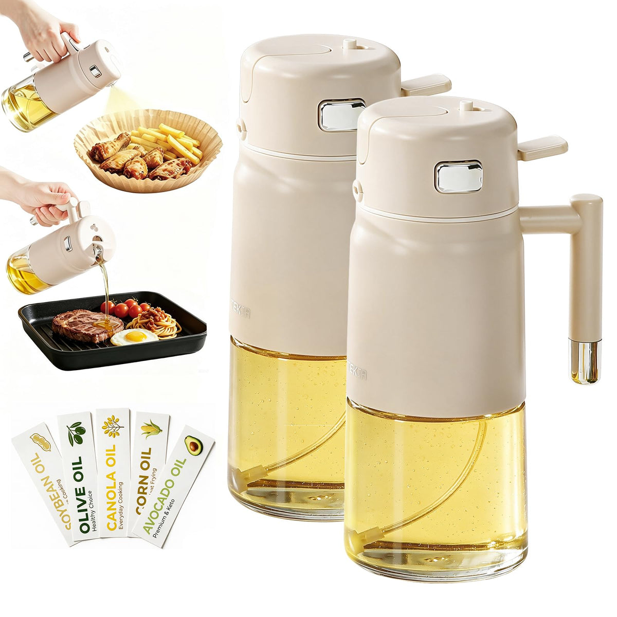 23.7oz /700ML Glass Olive Oil Sprayer for Cooking, 2-in-1 Oil Dispenser Bottle for Kitchen, Air Fryer, Salad, BBQ, Food Grade Spray Bottle with Portion Control