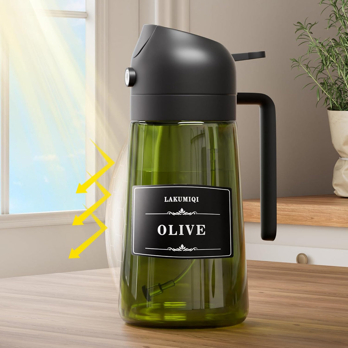 Oliver Oil Sprayer Dispenser for Cooking Bottle 16oz Green Glass Black