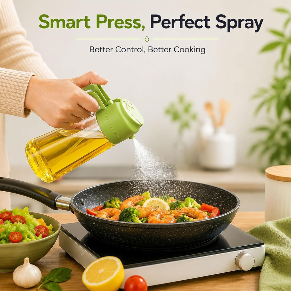 17oz/500ml Plastic Olive Oil Sprayer for Cooking, 2 in 1 Oil Dispenser Bottle Spray & Pour, BPA-Free Oil Mister for Air Fryer, Salad Dressing, BBQ & Kitchen