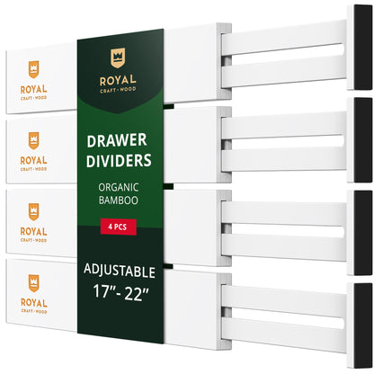 Bamboo Drawer Dividers Organizers, Adjustable Drawer Separator Splitters, 17–22 Inches Expandable Drawer Divider Organizer for Large Utensils, Kitchen, Bedroom, Dresser & Office Drawers 4-Pack
