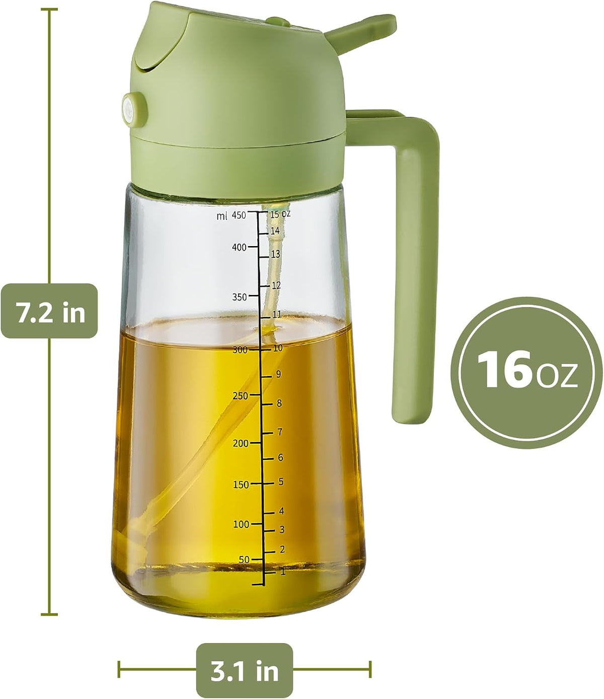 FineDine 16 oz Glass Olive Oil Sprayer for Cooking, Oil Dispenser, Green