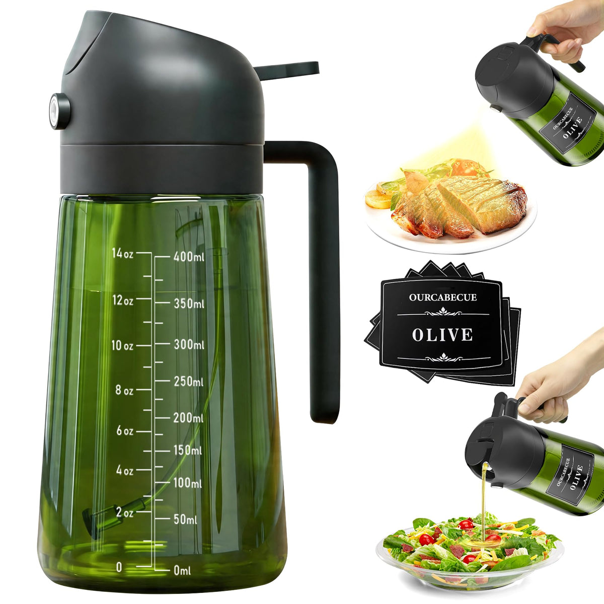 Olive Oil Sprayer & Dispenser Bottle for Cooking 16oz Dark Glass Oil Mister