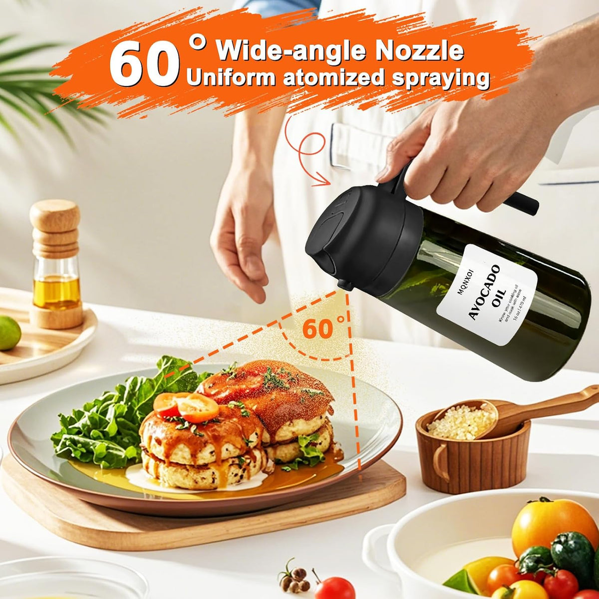 Olive Oil Sprayer for Cooking, 16oz Glass 2 in 1 Oil Dispenser Bottle