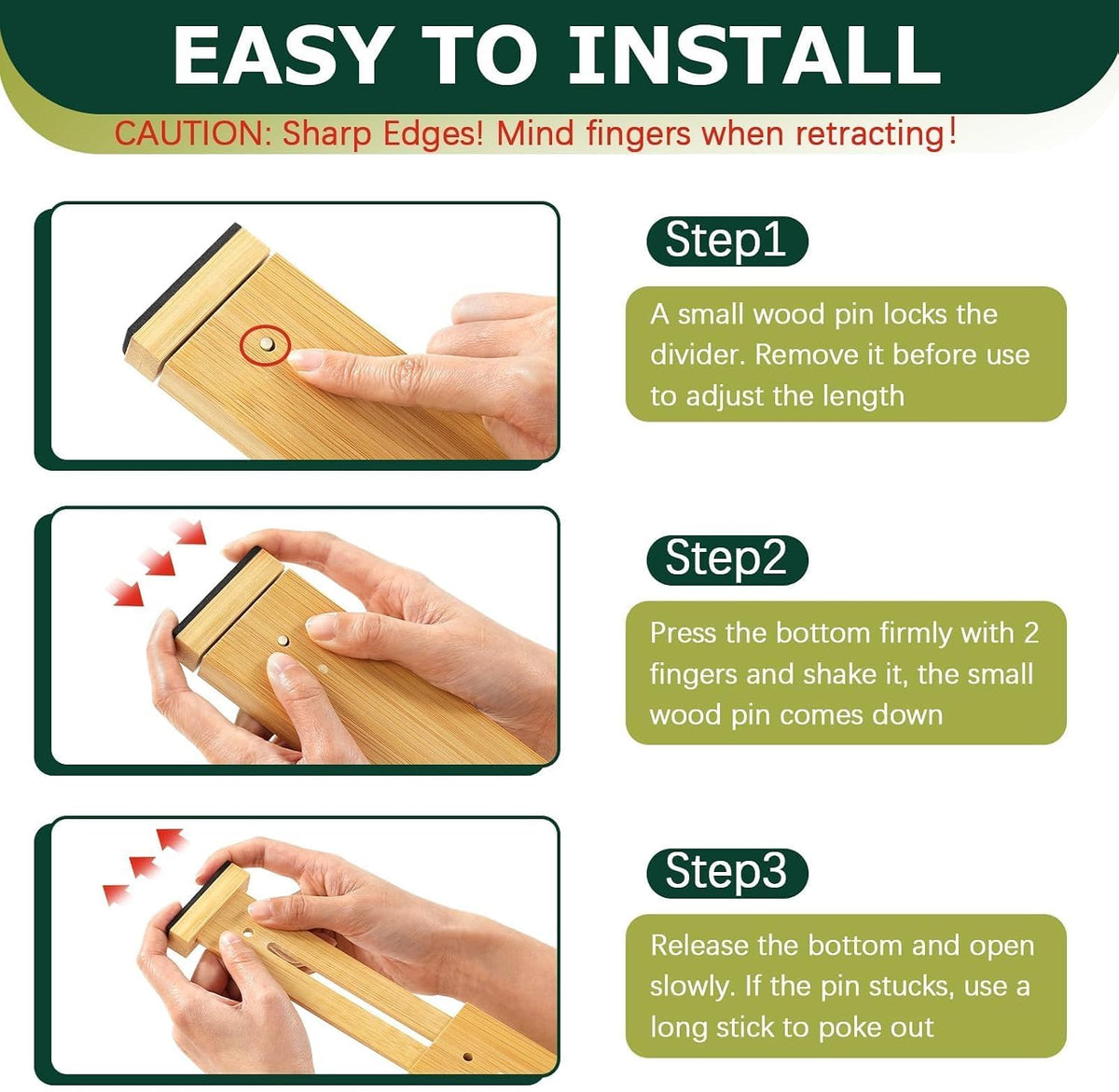Lzerking Kitchen Drawer Dividers 6 Pack Bamboo Drawer Organizers